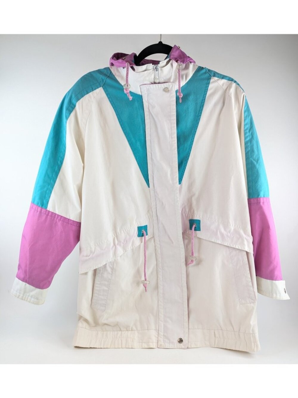 Vtg Current Seen Women’s 16W Colorblock Parka Jacket White Hooded Coat - EUC